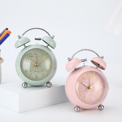 Picture of Round Cute Ovel Glass Creative Metal Quartz Electronic Alarm Clock Snooze Function Modern Desktop Clock 