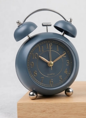 Picture of Round Cute Ovel Glass Creative Metal Quartz Electronic Alarm Clock Snooze Function Modern Desktop Clock 