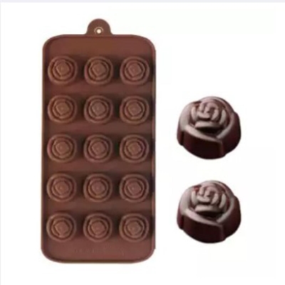 Picture of 15Cavity Rose Flower Mold Silicone Cake Chocolate Cookie Baking Tray -Chocolate
