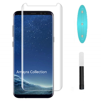 Picture of Samsung Galaxy S8 (A+ GRADE) Premium UV Tempered Glass Screen Protector Curved with Liquid Glue and UV Light -Transparent Clear