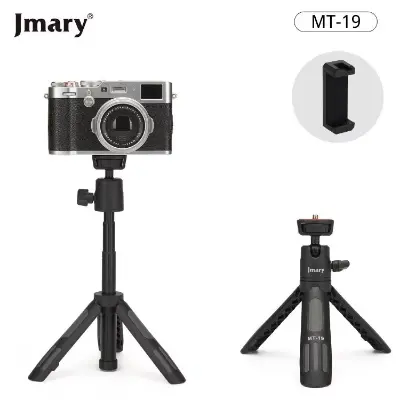 Picture of Jmary MT-19 Mini Tripod Stand with Universal Mobile Phone Holder and High Quality Aluminum Alloy Ball Head Black (Black)