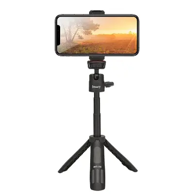 Picture of Jmary MT-19 Mini Tripod Stand with Universal Mobile Phone Holder and High Quality Aluminum Alloy Ball Head Black (Black)