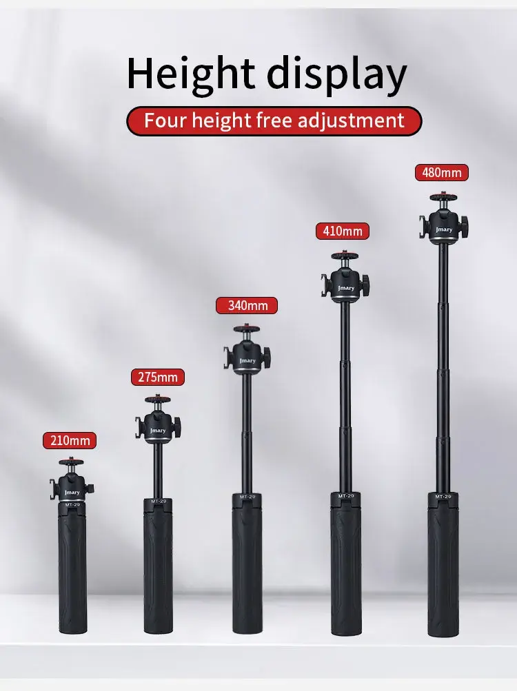 Picture of Jmary MT-29 Mini Tripod Stand with Universal Mobile Phone Holder and High Quality Aluminum Alloy Ball Head Black (Black)