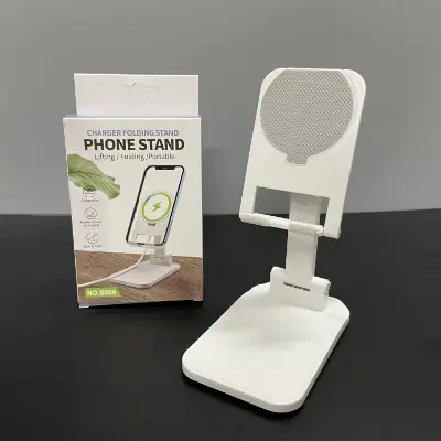 Picture of Adjustable & Foldable Phone Stand Portable Desktop Holder for Smartphones & Tablets Sturdy Non Slip Travel Friendly (White)