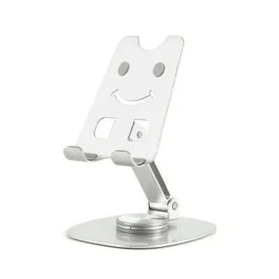 Picture of Adjustable Aluminum Phone & Tablet Stand Foldable Desktop 360 Holder with Smile Design (Silver)