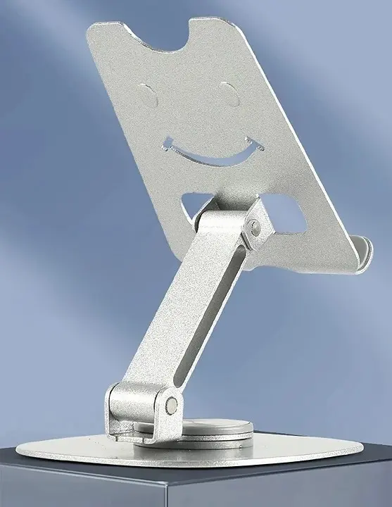 Picture of Adjustable Aluminum Phone & Tablet Stand Foldable Desktop 360 Holder with Smile Design (Silver)