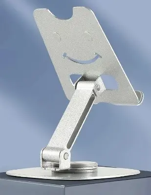 Picture of Adjustable Aluminum Phone & Tablet Stand Foldable Desktop 360 Holder with Smile Design (Silver)