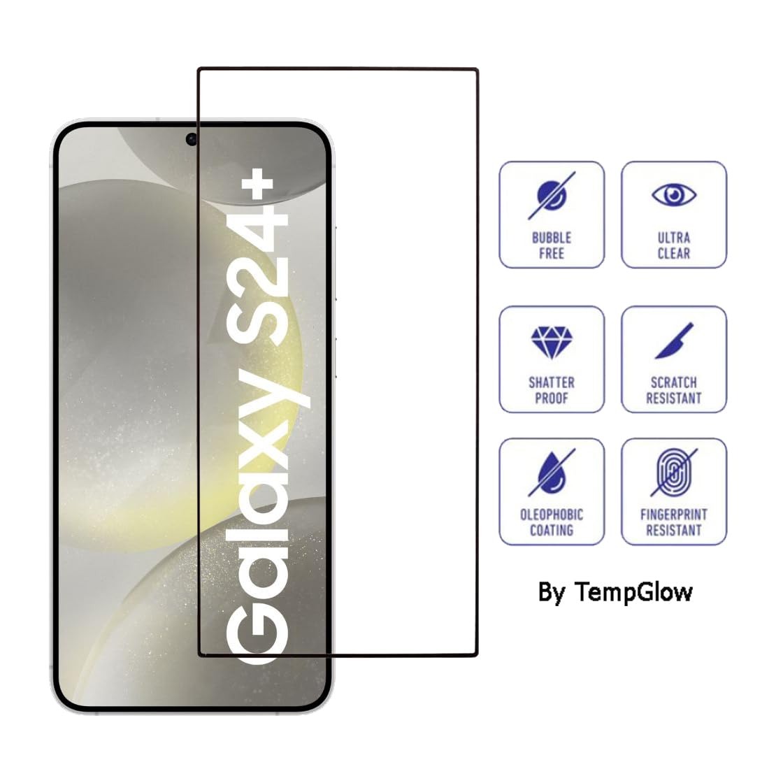 Picture of Samsung Galaxy S24+ 5G / Samsung Galaxy S24 Plus 5G (5D 9D 11D 13D 21D) Screen Protector Tempered Glass Film 9H Hardness Full Coverage No Bubbles and Fingerprint Scratch-Resistant