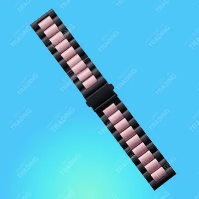 Picture of 22mm Stainless Three Beads Solid Steel Strap Band Premium Metal Strap for Smart watches & Luxury Watches Adjustable Durable & Stylish Bracelet Replacement (Black Pink,Not Specified)