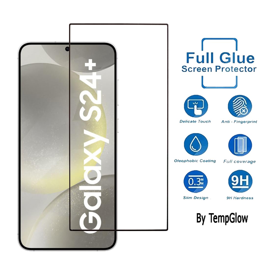 Picture of Samsung Galaxy S24+ 5G / Samsung Galaxy S24 Plus 5G (5D 9D 11D 13D 21D) Screen Protector Tempered Glass Film 9H Hardness Full Coverage No Bubbles and Fingerprint Scratch-Resistant