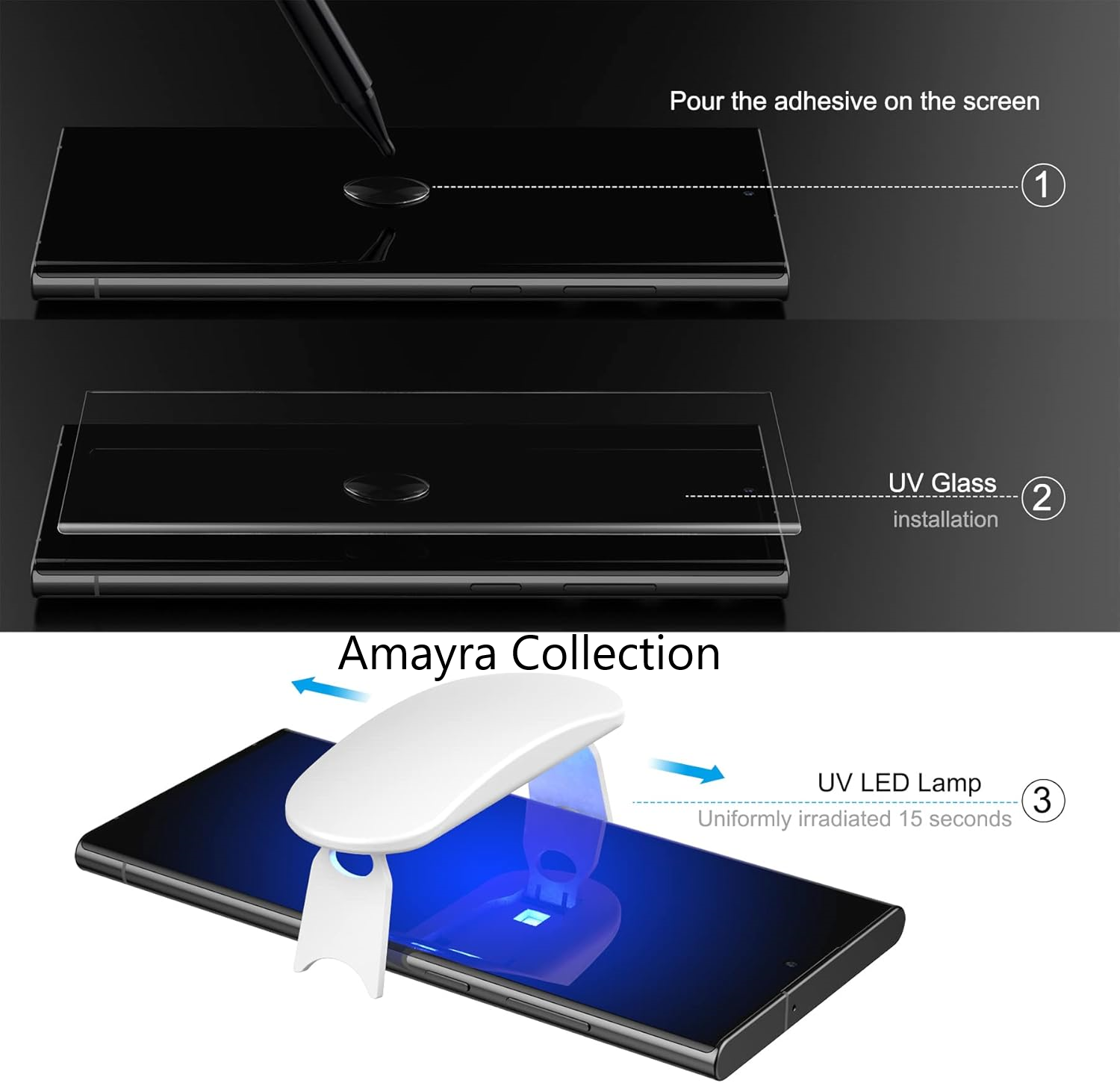 Picture of Samsung Galaxy S23 Ultra 5G (A+ GRADE) Premium UV Tempered Glass Screen Protector Curved with Liquid Glue and UV Light -Transparent Clear
