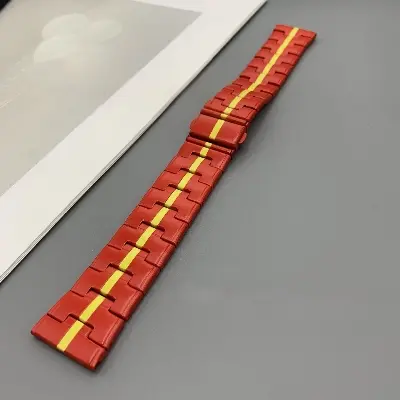 Picture of 22mm Stainless Steel Watch Band H-Link Metal Bracelet Strap with Butterfly Buckle for Smartwatches & Luxury Watches (Red Yellow,Not Specified)