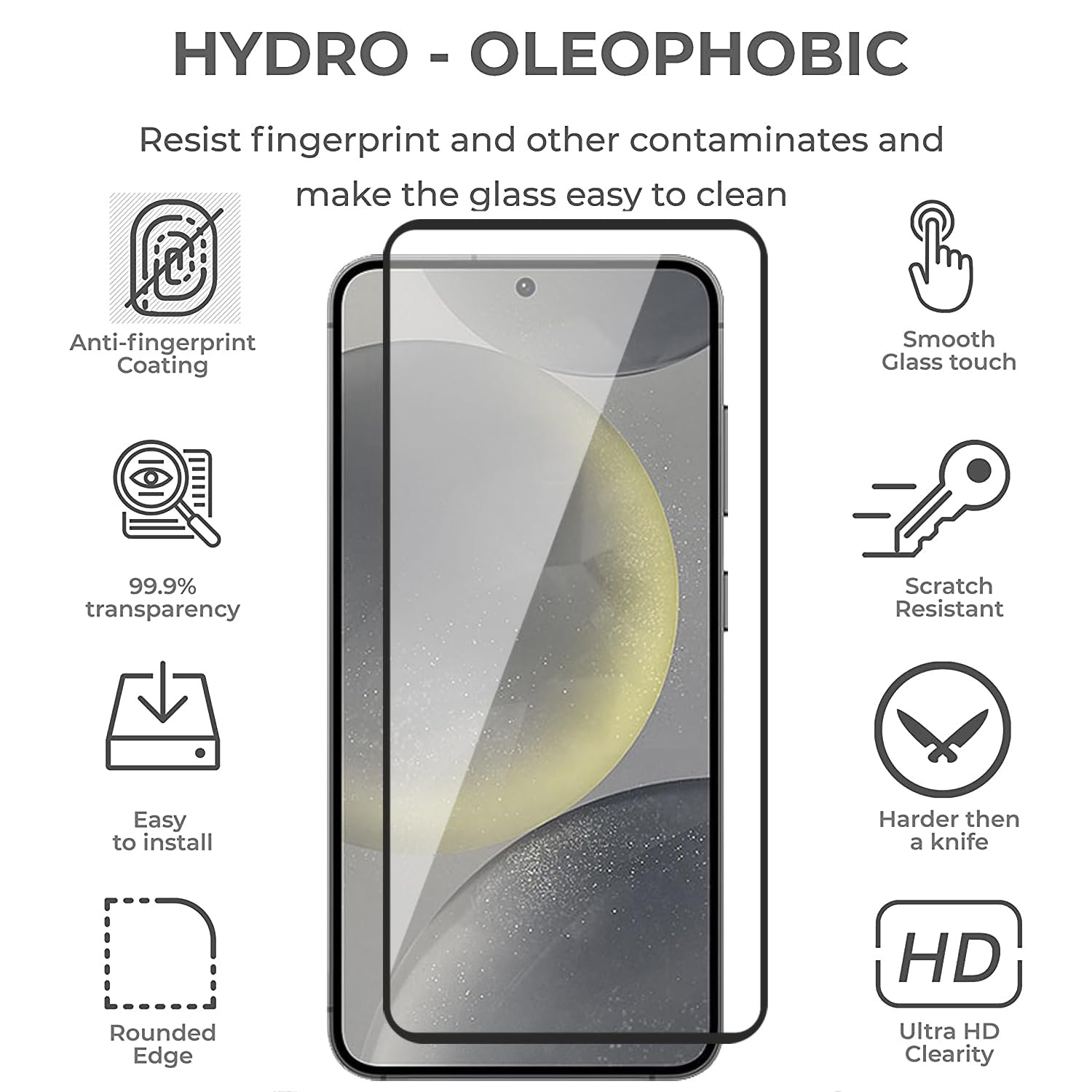 Picture of Samsung Galaxy S24 5G (5D 9D 11D 13D 21D) Screen Protector Tempered Glass Film 9H Hardness Full Coverage No Bubbles and Fingerprint Scratch-Resistant