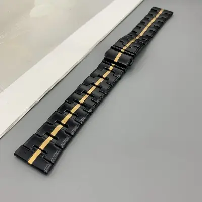 Picture of 22mm Stainless Steel Watch Band H-Link Metal Bracelet Strap with Butterfly Buckle for Smartwatches & Luxury Watches (Black Gold,Not Specified)