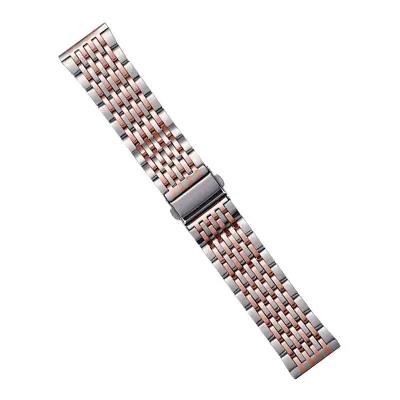 Picture of 22mm Luxury Stainless Steel Nine Bead Watch Strap Folding Buckle Metal Bracelet for Smart & Classic Watches (Silver Rose Gold,Not Specified)