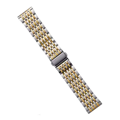 Picture of 22mm Luxury Stainless Steel Nine Bead Watch Strap Folding Buckle Metal Bracelet for Smart & Classic Watches (Silver Gold,Not Specified)