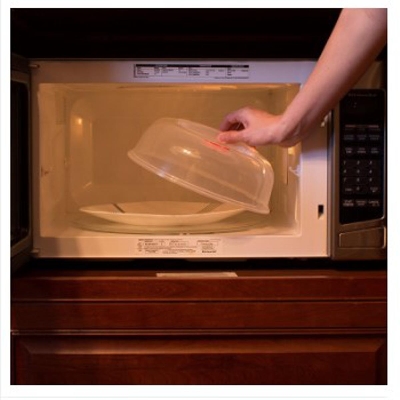 Picture of 2 Pieces MICROWAVE FOOD COVER / Plate Cover Splatter Guard Non Stick Plastic Clear Dish Lid -White