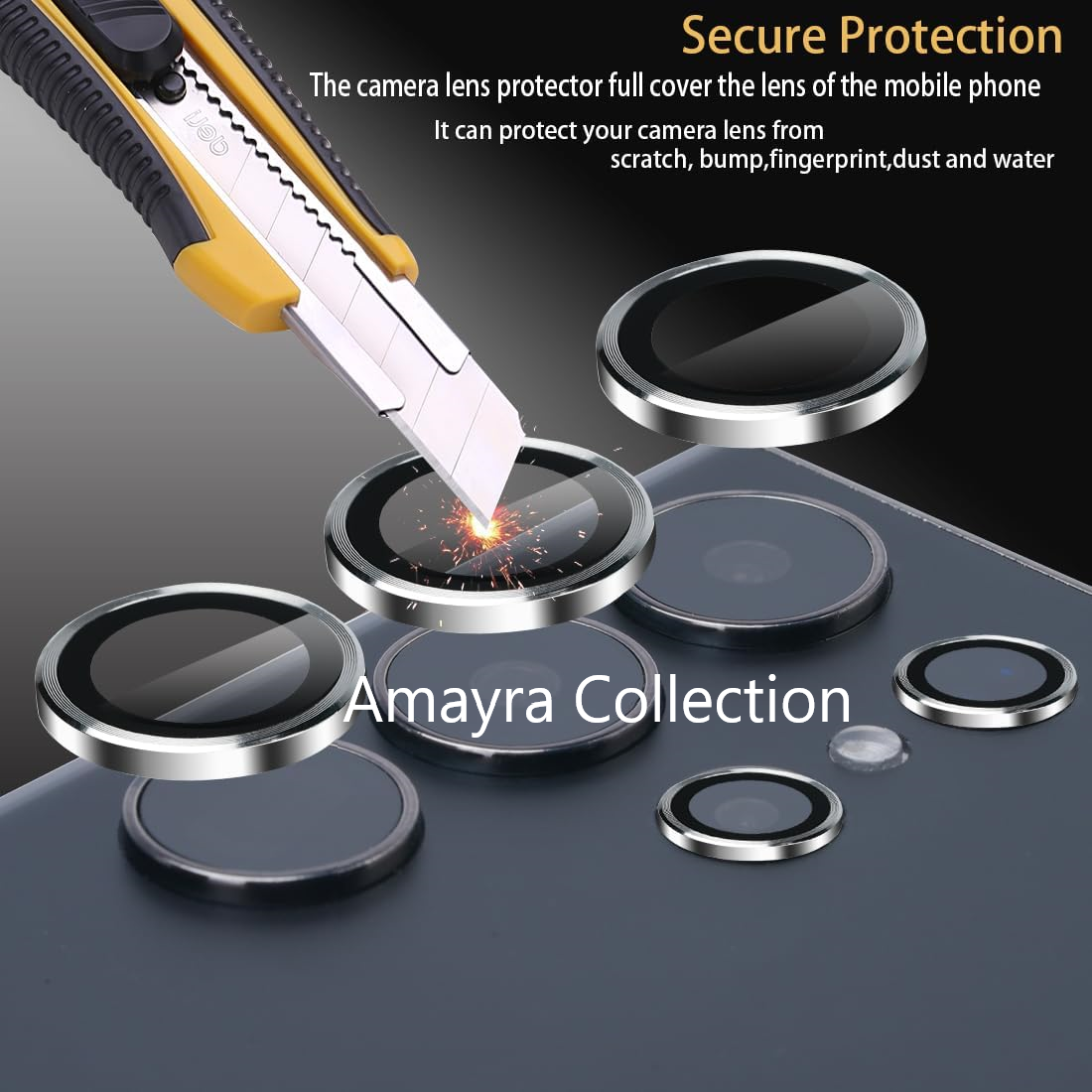 Picture of Samsung Galaxy S24 Ultra 5G 5-PCS Ring Camera Lens Protector 360 Degree Protection Camera Aluminium with Tempered Glass (Titanium Silver)