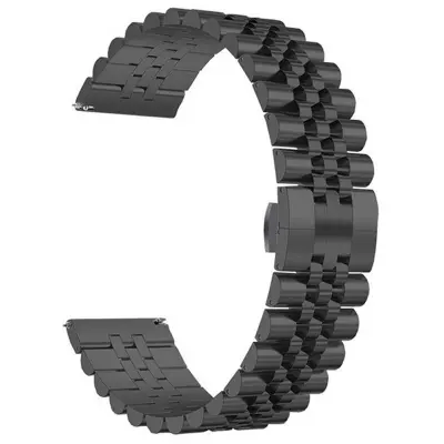 Picture of 20mm Stainless Steel Five Bead Watch Strap Premium Metal Bracelet for Smartwatches With Butterfly Buckle Jubilee Style (Black,Not Specified)