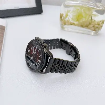 Picture of 20mm Stainless Steel Five Bead Watch Strap Premium Metal Bracelet for Smartwatches With Butterfly Buckle Jubilee Style (Black,Not Specified)