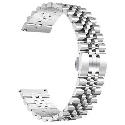 Picture of 20mm Stainless Steel Five Bead Watch Strap Premium Metal Bracelet for Smartwatches With Butterfly Buckle Jubilee Style (Silver,Not Specified)