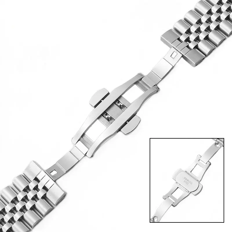 Picture of 20mm Stainless Steel Five Bead Watch Strap Premium Metal Bracelet for Smartwatches With Butterfly Buckle Jubilee Style (Silver,Not Specified)