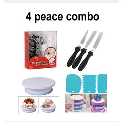 Picture of 4 Pieces Combo Set Of Turn table , Butter nife  set , 12 Nozzle Set , 3 scraper set -Multicolor