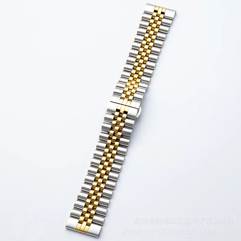 Picture of 20mm Stainless Steel Five Bead Watch Strap Premium Metal Bracelet for Smartwatches With Butterfly Buckle Jubilee Style (Silver Gold,Not Specified)