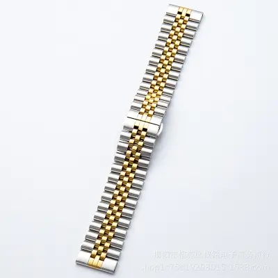 Picture of 20mm Stainless Steel Five Bead Watch Strap Premium Metal Bracelet for Smartwatches With Butterfly Buckle Jubilee Style (Silver Gold,Not Specified)