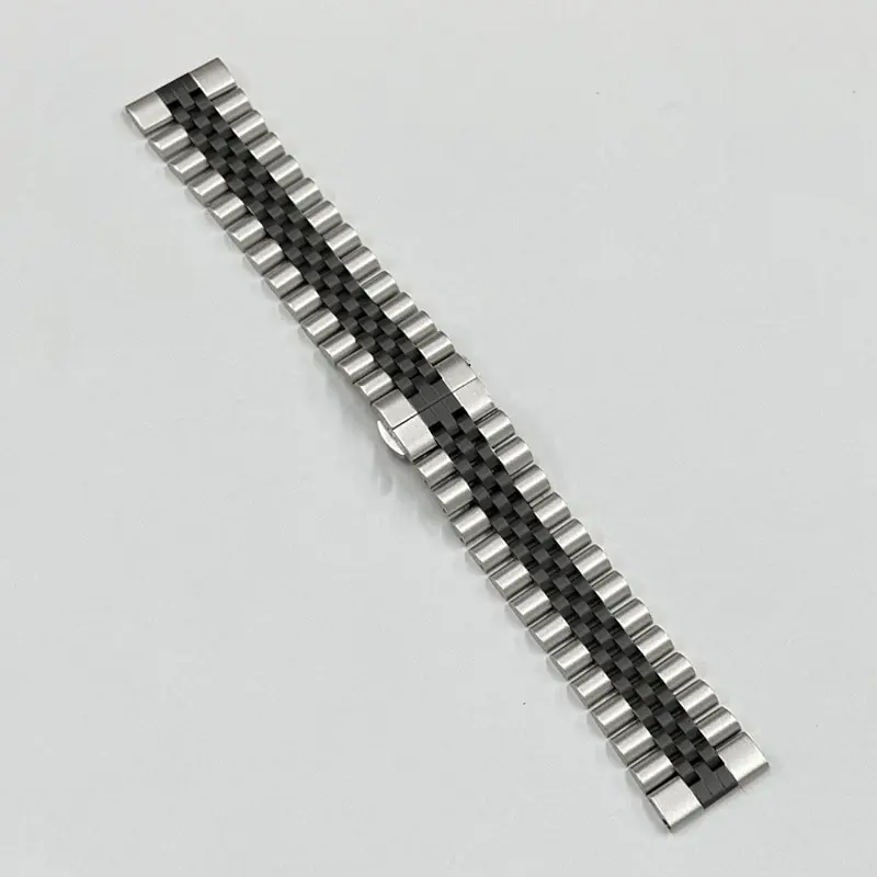 Picture of 20mm Stainless Steel Five Bead Watch Strap Premium Metal Bracelet for Smartwatches With Butterfly Buckle Jubilee Style (Silver Black,Not Specified)