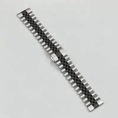 Picture of 20mm Stainless Steel Five Bead Watch Strap Premium Metal Bracelet for Smartwatches With Butterfly Buckle Jubilee Style (Silver Black,Not Specified)