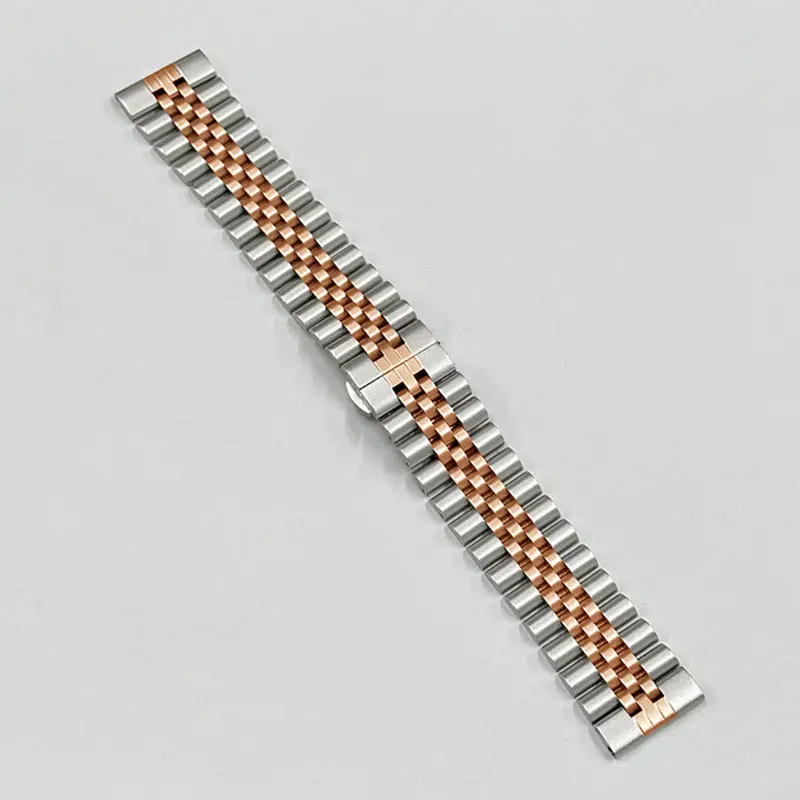 Picture of 20mm Stainless Steel Five Bead Watch Strap Premium Metal Bracelet for Smartwatches With Butterfly Buckle Jubilee Style (Silver Rose Gold,Not Specified)