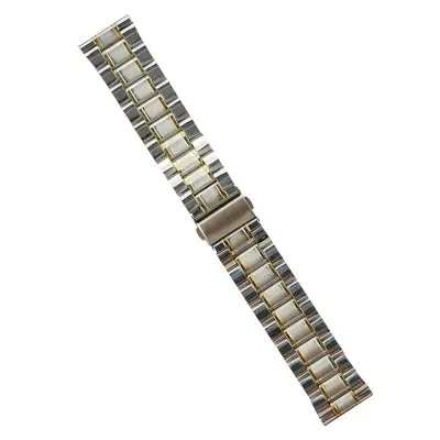 Picture of 22mm Premium Stainless Steel Watch Strap Five Bead Solid Metal Bracelet with Double Snap Clasp Compatible with Smartwatches & Traditional Watches (Silver & Gold,Not Specified)
