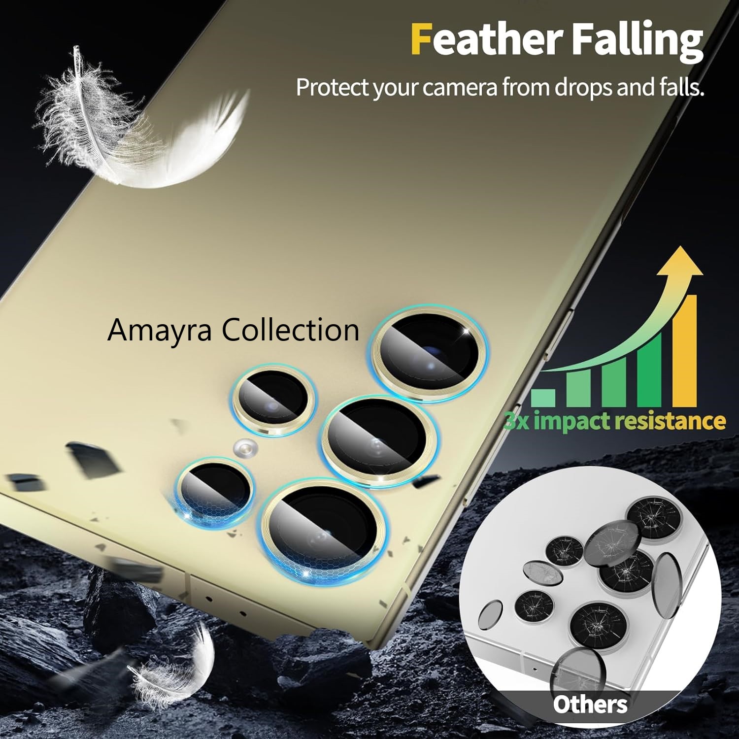 Picture of Samsung Galaxy S24 Ultra 5G 5-PCS Ring Camera Lens Protector 360 Degree Protection Camera Aluminium with Tempered Glass (Titanium Gold)