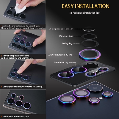 Picture of Samsung Galaxy S24 Ultra 5G 5-PCS Ring Camera Lens Protector 360 Degree Protection Camera Aluminium with Tempered Glass (Titanium Gold)
