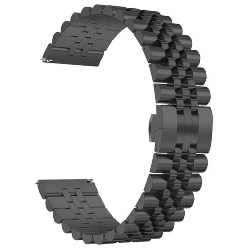 Picture of 22mm Stainless Steel Five Bead Watch Strap Premium Metal Bracelet for Smartwatches With Butterfly Buckle Jubilee Style (Black,Not Specified)