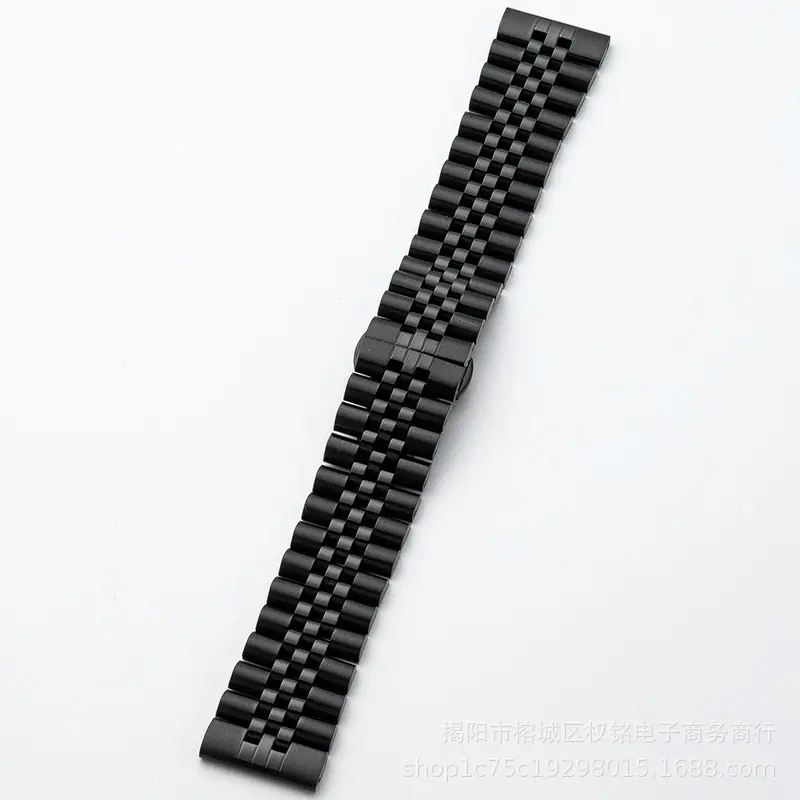 Picture of 22mm Stainless Steel Five Bead Watch Strap Premium Metal Bracelet for Smartwatches With Butterfly Buckle Jubilee Style (Black,Not Specified)