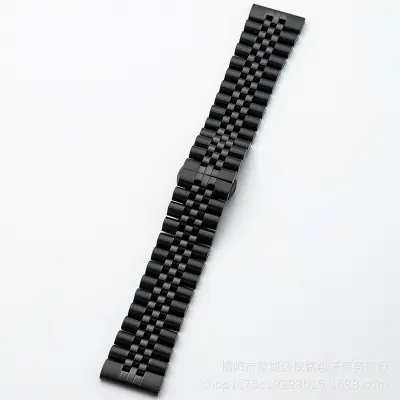 Picture of 22mm Stainless Steel Five Bead Watch Strap Premium Metal Bracelet for Smartwatches With Butterfly Buckle Jubilee Style (Black,Not Specified)