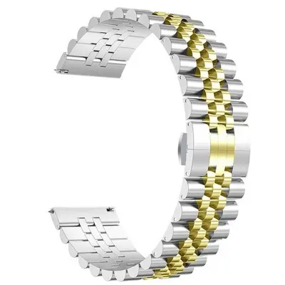 Picture of 22mm Stainless Steel Five Bead Watch Strap Premium Metal Bracelet for Smartwatches With Butterfly Buckle Jubilee Style (Silver Gold,Not Specified)