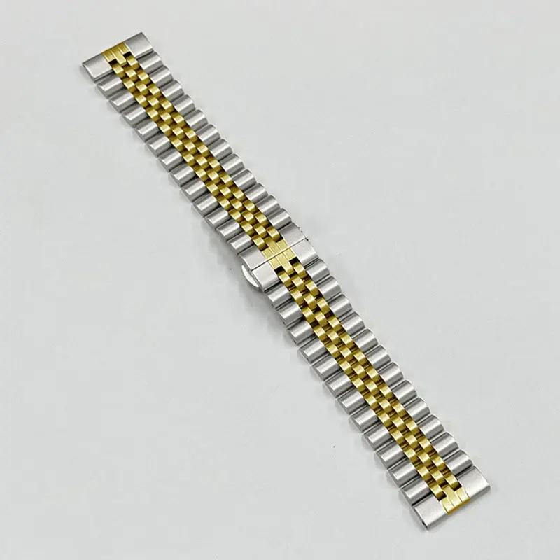 Picture of 22mm Stainless Steel Five Bead Watch Strap Premium Metal Bracelet for Smartwatches With Butterfly Buckle Jubilee Style (Silver Gold,Not Specified)
