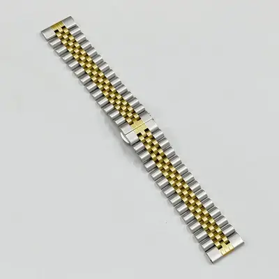 Picture of 22mm Stainless Steel Five Bead Watch Strap Premium Metal Bracelet for Smartwatches With Butterfly Buckle Jubilee Style (Silver Gold,Not Specified)