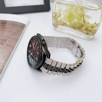 Picture of 22mm Stainless Steel Five Bead Watch Strap Premium Metal Bracelet for Smartwatches With Butterfly Buckle Jubilee Style (Silver Black,Not Specified)