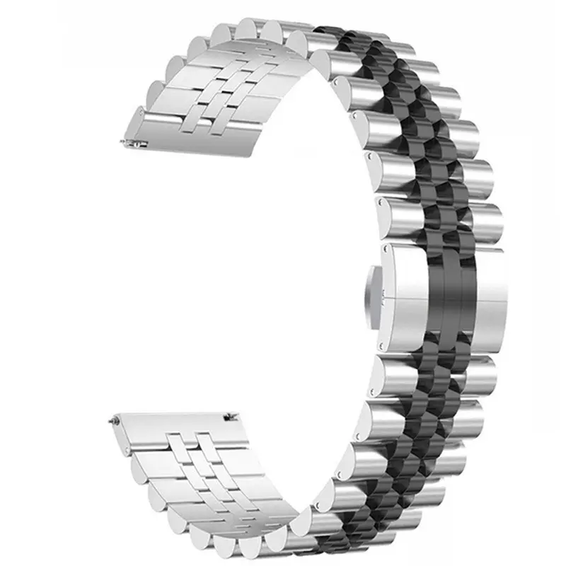 Picture of 22mm Stainless Steel Five Bead Watch Strap Premium Metal Bracelet for Smartwatches With Butterfly Buckle Jubilee Style (Silver Black,Not Specified)