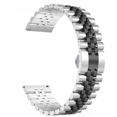 Picture of 22mm Stainless Steel Five Bead Watch Strap Premium Metal Bracelet for Smartwatches With Butterfly Buckle Jubilee Style (Silver Black,Not Specified)