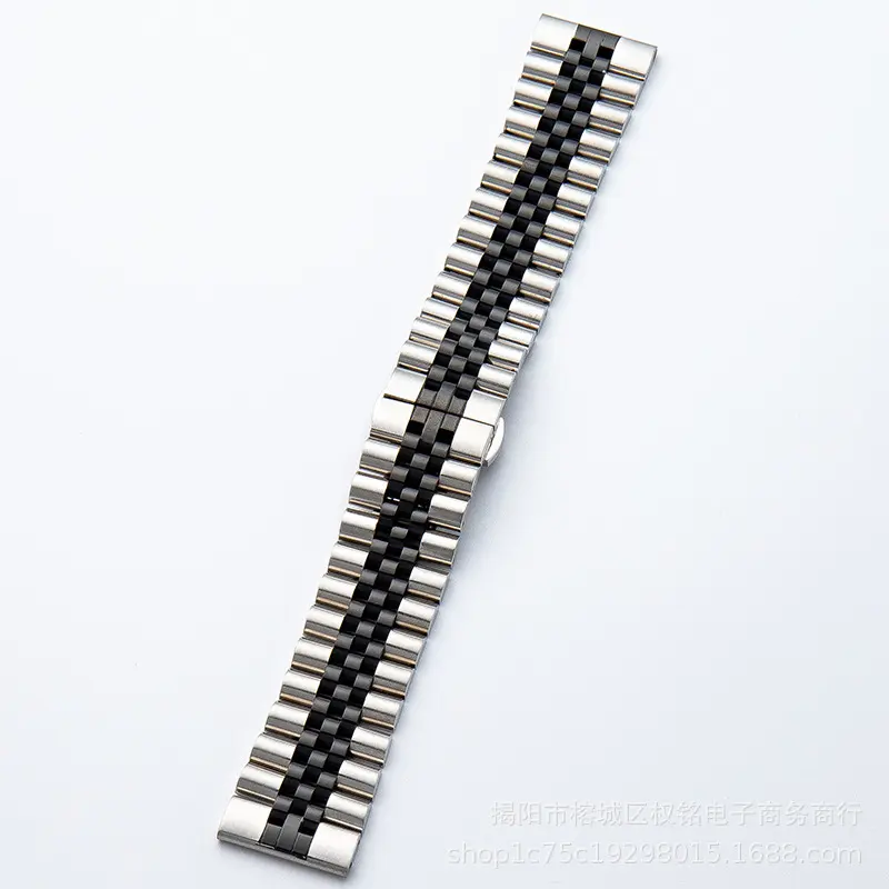 Picture of 22mm Stainless Steel Five Bead Watch Strap Premium Metal Bracelet for Smartwatches With Butterfly Buckle Jubilee Style (Silver Black,Not Specified)