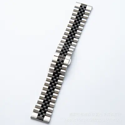 Picture of 22mm Stainless Steel Five Bead Watch Strap Premium Metal Bracelet for Smartwatches With Butterfly Buckle Jubilee Style (Silver Black,Not Specified)