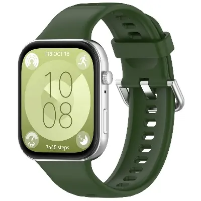 Picture of Huawei Watch Fit 3 Silicone Strap Soft Durable & Adjustable Wristband with Metal Plug Replacement Sport Band for Huawei Watch Fit 3 (Army Green,Not Specified)