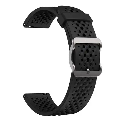 Picture of 22mm Breathable Silicone Sport Strap Soft Sweatproof Perforated Wristband with Stainless Steel Buckle (Black,Not Specified)