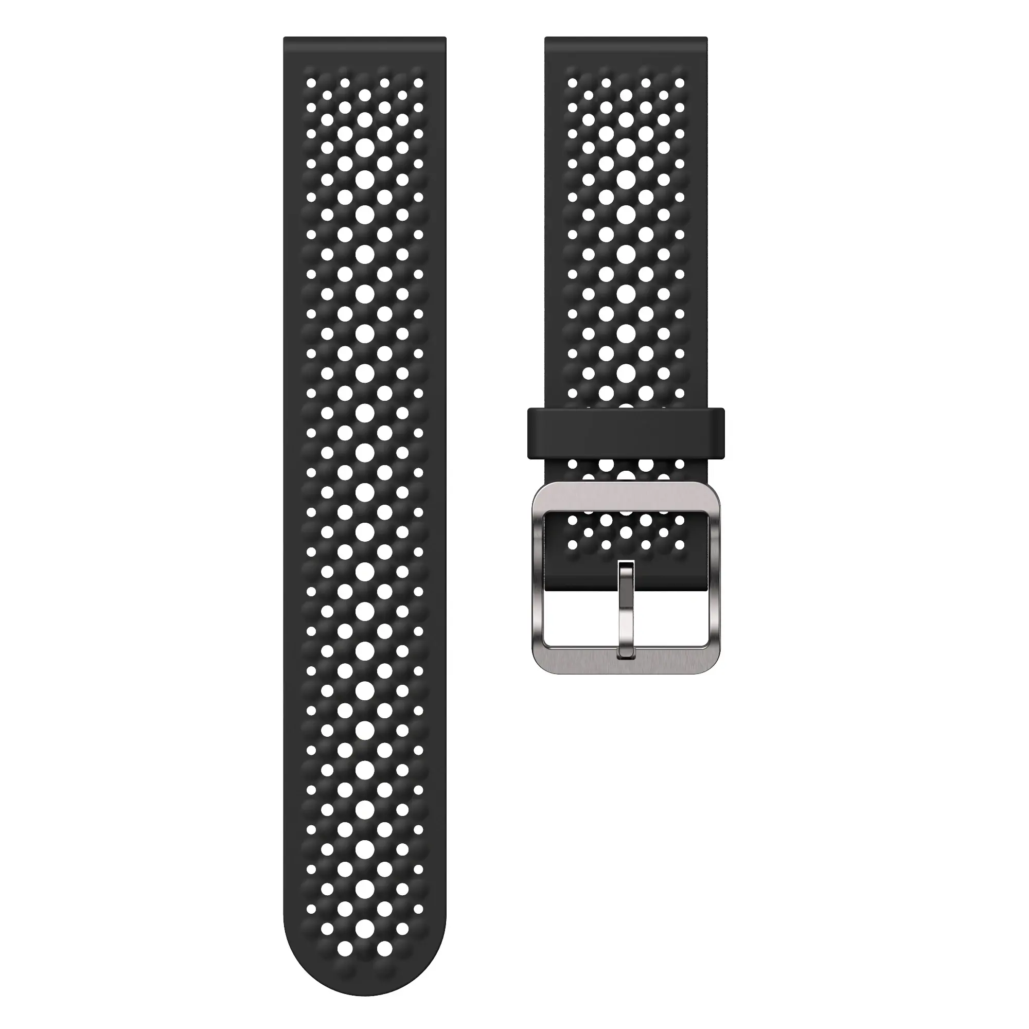 Picture of 22mm Breathable Silicone Sport Strap Soft Sweatproof Perforated Wristband with Stainless Steel Buckle (Black,Not Specified)