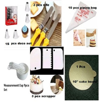 Picture of Cake Baking Set 15 Deco+3 Nife set+10 Piping+9pcs Measurement cup+3 pcs scrapper+10" Board -Multicolor